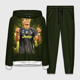 Женский костюм 3D (с толстовкой) с принтом RONALDO JUVE SPORT ,  |  | cr7 | fc | football | football club | juve | juventus | ronaldo | sport | роналдо | спорт | спортивные | униформа | фирменные цвета | фк | футбол | футбольный клуб | ювентус