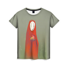 Женская футболка 3D с принтом Унесенные призраками , 100% полиэфир ( синтетическое хлопкоподобное полотно) | прямой крой, круглый вырез горловины, длина до линии бедер | Тематика изображения на принте: spirited away | аниме | безликий | унесённые призраками | хаяо миядзаки