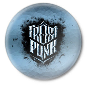 Значок с принтом Frostpunk Logo ,  металл | круглая форма, металлическая застежка в виде булавки | frost punk | frostpunk | фрост панк | фростпанк