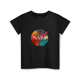 Детская футболка хлопок с принтом Nasa Space , 100% хлопок | круглый вырез горловины, полуприлегающий силуэт, длина до линии бедер | Тематика изображения на принте: америка | астронавт | звезды | космонавт | космос | логотип | наса | сша