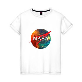 Женская футболка хлопок с принтом Nasa Space , 100% хлопок | прямой крой, круглый вырез горловины, длина до линии бедер, слегка спущенное плечо | америка | астронавт | звезды | космонавт | космос | логотип | наса | сша