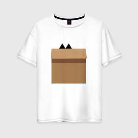 Женская футболка хлопок Oversize с принтом Кот Шреденгера , 100% хлопок | свободный крой, круглый ворот, спущенный рукав, длина до линии бедер
 | геометрия | коробка | кот | кот в коробке | минимализм | тень | уши | шреденгер
