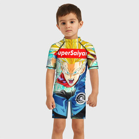 Детский купальный костюм 3D с принтом Super Saiyan , Полиэстер 85%, Спандекс 15% | застежка на молнии на спине | anime | dragon ball | аниме | гоку | драгон бол | дракона жемчуг