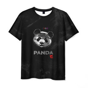 Мужская футболка 3D с принтом Cygo - panda E , 100% полиэфир | прямой крой, круглый вырез горловины, длина до линии бедер | Тематика изображения на принте: cygo | panda e | rap | бандана | гепард | голова | леонид вакальчук | медведь | мы бежим с тобой как будто от гепарда | надпись | панда е | реп | репер | рэп | рэпер | сайго | суго | цуго