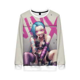 Женский свитшот 3D с принтом Jinx | League of legends , 100% полиэстер с мягким внутренним слоем | круглый вырез горловины, мягкая резинка на манжетах и поясе, свободная посадка по фигуре | league | legends | lol | воин | девушка | джинкс | лига легенд | милая | розовый | синий | яркая