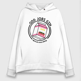 Женское худи Oversize хлопок с принтом Strawberry Milk Odd Jobs Gin , френч-терри — 70% хлопок, 30% полиэстер. Мягкий теплый начес внутри —100% хлопок | боковые карманы, эластичные манжеты и нижняя кромка, капюшон на магнитной кнопке | anime | gin tama | gintama | аниме | гинтама