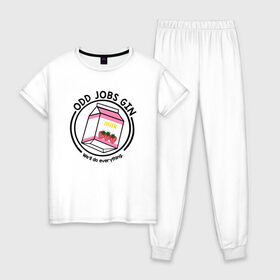 Женская пижама хлопок с принтом Strawberry Milk Odd Jobs Gin , 100% хлопок | брюки и футболка прямого кроя, без карманов, на брюках мягкая резинка на поясе и по низу штанин | anime | gin tama | gintama | аниме | гинтама