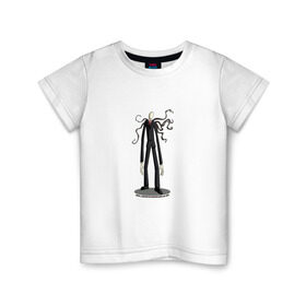 Детская футболка хлопок с принтом The Slender Man , 100% хлопок | круглый вырез горловины, полуприлегающий силуэт, длина до линии бедер | creepypasta | hooror | man | slender | slenderman | высокий | крипипаста | слендер | тонкий | тощий | ужасы | человек