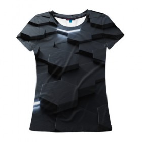 Женская футболка 3D с принтом НАНО СОТЫ , 100% полиэфир ( синтетическое хлопкоподобное полотно) | прямой крой, круглый вырез горловины, длина до линии бедер | abstract | abstraction | comb | texture | абстракция | бронь | соты | стальные соты | текстуры