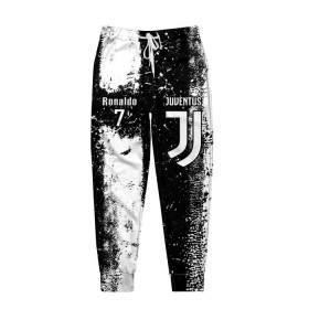 Мужские брюки 3D с принтом Ronaldo uniform , 100% полиэстер | манжеты по низу, эластичный пояс регулируется шнурком, по бокам два кармана без застежек, внутренняя часть кармана из мелкой сетки | 7 | cristiano | juventus | ronaldo | белые | криштиану | линии | роналду | черные | ювентус