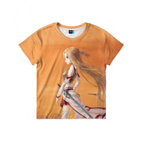 Детская футболка 3D с принтом Yuuki Asuna , 100% гипоаллергенный полиэфир | прямой крой, круглый вырез горловины, длина до линии бедер, чуть спущенное плечо, ткань немного тянется | art | online | sword | ветер | волосы | девушка | длинные | золотистые | мастера | меч | меча | онлайн