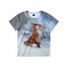 Детская футболка 3D с принтом Гордый лис , 100% гипоаллергенный полиэфир | прямой крой, круглый вырез горловины, длина до линии бедер, чуть спущенное плечо, ткань немного тянется | белый | зима | лес | лис | лиса | мех | оранжевый | охотник | природа | снег | хитрый