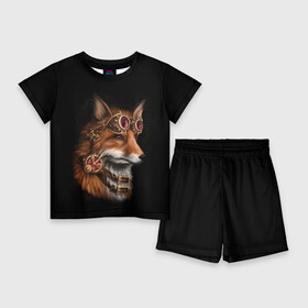 Детский костюм с шортами 3D с принтом КОРОЛЕВСКИЙ ЛИС  KING FOX ,  |  | белый | золото | лис | лиса | мех | оранжевый | охотник | очки | ремень | хитрый
