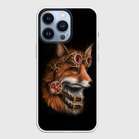 Чехол для iPhone 13 Pro с принтом КОРОЛЕВСКИЙ ЛИС | KING FOX ,  |  | Тематика изображения на принте: белый | золото | лис | лиса | мех | оранжевый | охотник | очки | ремень | хитрый