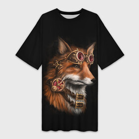 Платье-футболка 3D с принтом КОРОЛЕВСКИЙ ЛИС | KING FOX ,  |  | Тематика изображения на принте: белый | золото | лис | лиса | мех | оранжевый | охотник | очки | ремень | хитрый