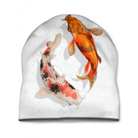 Шапка 3D с принтом Приношу удачу , 100% полиэстер | универсальный размер, печать по всей поверхности изделия | Тематика изображения на принте: вода | золотые | рыбы | счастье | удача