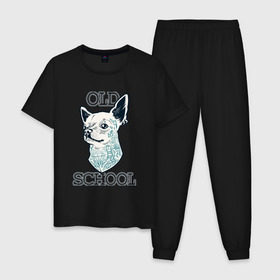 Мужская пижама хлопок с принтом Old school Chihuahua , 100% хлопок | брюки и футболка прямого кроя, без карманов, на брюках мягкая резинка на поясе и по низу штанин
 | 