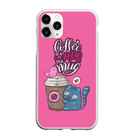 Чехол для iPhone 11 Pro матовый с принтом Coffee is a hug , Силикон |  | cat | coffee | food | love | кот | птичка