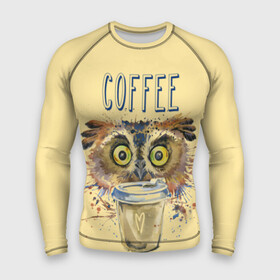 Мужской рашгард 3D с принтом Сова и кофе ,  |  | coffee | food | love | owl | кофе | сова