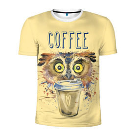 Мужская футболка 3D спортивная с принтом Сова и кофе , 100% полиэстер с улучшенными характеристиками | приталенный силуэт, круглая горловина, широкие плечи, сужается к линии бедра | coffee | food | love | owl | кофе | сова