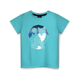 Детская футболка хлопок с принтом Геометрическая лиса , 100% хлопок | круглый вырез горловины, полуприлегающий силуэт, длина до линии бедер | геометрия | горы | животное | звезды | леса | линии | луна | небо | ночь | треугольники | хищник