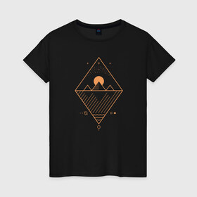 Женская футболка хлопок с принтом Осирис , 100% хлопок | прямой крой, круглый вырез горловины, длина до линии бедер, слегка спущенное плечо | line art | вода | геометрия | горы | звезда. созвездие | линии | луна | минимализм | ночь | осирис | пирамиды | планеты | солнце | тень