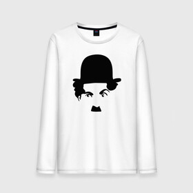 Мужской лонгслив хлопок с принтом Чарли Чаплин , 100% хлопок |  | глаза. котелок | знаменитость | известность | лицо | минимализм | портрет | чаплин | чарли