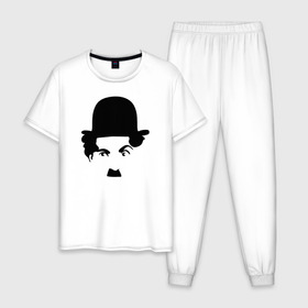 Мужская пижама хлопок с принтом Чарли Чаплин , 100% хлопок | брюки и футболка прямого кроя, без карманов, на брюках мягкая резинка на поясе и по низу штанин
 | глаза. котелок | знаменитость | известность | лицо | минимализм | портрет | чаплин | чарли