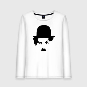 Женский лонгслив хлопок с принтом Чарли Чаплин , 100% хлопок |  | глаза. котелок | знаменитость | известность | лицо | минимализм | портрет | чаплин | чарли