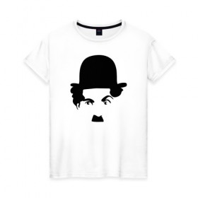 Женская футболка хлопок с принтом Чарли Чаплин , 100% хлопок | прямой крой, круглый вырез горловины, длина до линии бедер, слегка спущенное плечо | глаза. котелок | знаменитость | известность | лицо | минимализм | портрет | чаплин | чарли