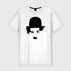 Мужская футболка хлопок Slim с принтом Чарли Чаплин , 92% хлопок, 8% лайкра | приталенный силуэт, круглый вырез ворота, длина до линии бедра, короткий рукав | глаза. котелок | знаменитость | известность | лицо | минимализм | портрет | чаплин | чарли