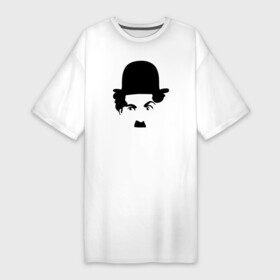 Платье-футболка хлопок с принтом Чарли Чаплин ,  |  | глаза. котелок | знаменитость | известность | лицо | минимализм | портрет | чаплин | чарли
