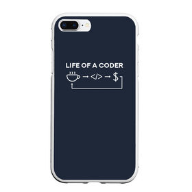 Чехол для iPhone 7Plus/8 Plus матовый с принтом Life of a coder , Силикон | Область печати: задняя сторона чехла, без боковых панелей | coder | деньги | доллары | жизнь | код | кофе | программист | тыжпрограммист | цикл | язык