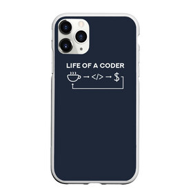 Чехол для iPhone 11 Pro матовый с принтом Life of a coder , Силикон |  | coder | деньги | доллары | жизнь | код | кофе | программист | тыжпрограммист | цикл | язык