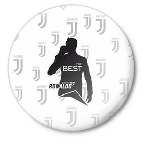 Значок с принтом Ronaldo the best ,  металл | круглая форма, металлическая застежка в виде булавки | 7 | cristiano | juventus | ronaldo | криштиану | роналду | ювентус