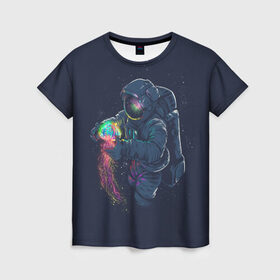 Женская футболка 3D с принтом Космическая Медуза , 100% полиэфир ( синтетическое хлопкоподобное полотно) | прямой крой, круглый вырез горловины, длина до линии бедер | earth | space | spaceman | земля | космонавт | космос | скафандр
