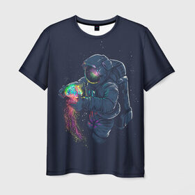 Мужская футболка 3D с принтом Космическая Медуза , 100% полиэфир | прямой крой, круглый вырез горловины, длина до линии бедер | earth | space | spaceman | земля | космонавт | космос | скафандр