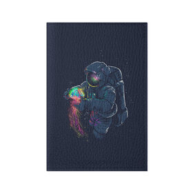 Обложка для паспорта матовая кожа с принтом Космическая Медуза , натуральная матовая кожа | размер 19,3 х 13,7 см; прозрачные пластиковые крепления | Тематика изображения на принте: earth | space | spaceman | земля | космонавт | космос | скафандр