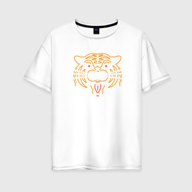 Женская футболка хлопок Oversize с принтом Тигр , 100% хлопок | свободный крой, круглый ворот, спущенный рукав, длина до линии бедер
 | line | голова | животное | линии | минимализм | тигр | хищник