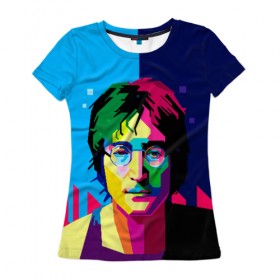 Женская футболка 3D с принтом Джон Леннон , 100% полиэфир ( синтетическое хлопкоподобное полотно) | прямой крой, круглый вырез горловины, длина до линии бедер | the beatles | битлз | британия | джон леннон | леннон | мир | очки | рок | рок н ролл | хиппи