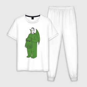 Мужская пижама хлопок с принтом Лавкрафт , 100% хлопок | брюки и футболка прямого кроя, без карманов, на брюках мягкая резинка на поясе и по низу штанин
 | cthulhu | cthulhu fhtagn | lovecraft | ктулху | лавкрафт
