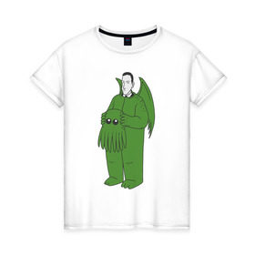 Женская футболка хлопок с принтом Лавкрафт , 100% хлопок | прямой крой, круглый вырез горловины, длина до линии бедер, слегка спущенное плечо | cthulhu | cthulhu fhtagn | lovecraft | ктулху | лавкрафт