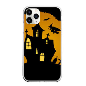 Чехол для iPhone 11 Pro Max матовый с принтом Страшный домик , Силикон |  | Тематика изображения на принте: halloween | ведьма | замок | кладбище | кресты | луна | могилы | мышь | надгробья | ночь | призрак | страшно | хэллоуин