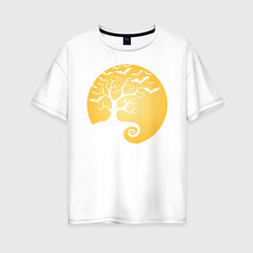 Женская футболка хлопок Oversize с принтом Дерево на фоне луны , 100% хлопок | свободный крой, круглый ворот, спущенный рукав, длина до линии бедер
 | halloween | дерево | луна | мыши | ночь | страшно | хэллоуин