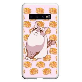 Чехол для Samsung Galaxy S10 с принтом Блины , Силикон | Область печати: задняя сторона чехла, без боковых панелей | cat | fat | internet | meme | pancakes | блины | интернет | кот | лупс | мем