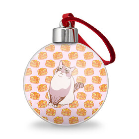 Ёлочный шар с принтом Блины , Пластик | Диаметр: 77 мм | Тематика изображения на принте: cat | fat | internet | meme | pancakes | блины | интернет | кот | лупс | мем