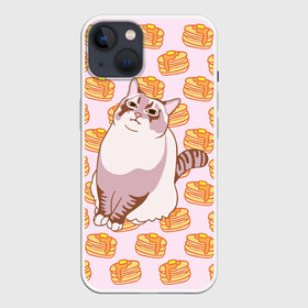 Чехол для iPhone 13 с принтом Блины ,  |  | Тематика изображения на принте: cat | fat | internet | meme | pancakes | блины | интернет | кот | лупс | мем