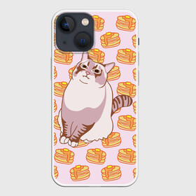 Чехол для iPhone 13 mini с принтом Блины ,  |  | cat | fat | internet | meme | pancakes | блины | интернет | кот | лупс | мем