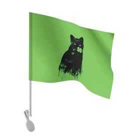Флаг для автомобиля с принтом Кот и Клевер , 100% полиэстер | Размер: 30*21 см | cat | clover | ireland | patric saint day | день святого патрика | ирландия | клевер | кот | кошка | черная кошка