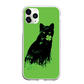 Чехол для iPhone 11 Pro матовый с принтом Кот и Клевер , Силикон |  | cat | clover | ireland | patric saint day | день святого патрика | ирландия | клевер | кот | кошка | черная кошка